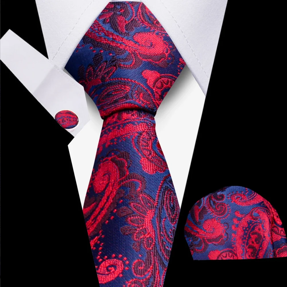 Classic Elegant Ties For Men Fashion Gifts Striped Solid Necktie Handchief Cufflink 3 Pcs Set Wedding Business Suit Accessories 4