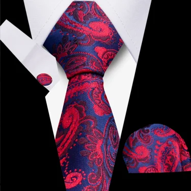 Classic Elegant Ties For Men Fashion Gifts Striped Solid Necktie Handchief Cufflink 3 Pcs Set Wedding Business Suit Accessories 4