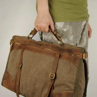 Vintage Retro military Canvas + Leather men travel bags luggage bags men weekend Bag Overnight duffle bags tote Leisure M314# 6
