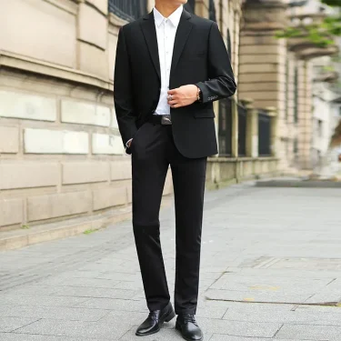 Men's Spring Fashion Solid Color Suit And Pants Two-Piece Set Handsome Wedding Dress Business Tooling All-Match Elegant 4
