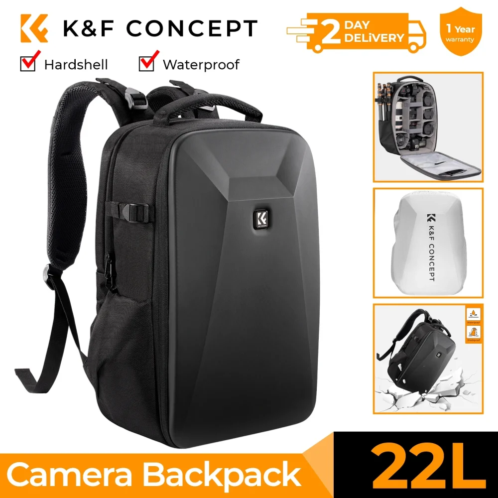 K&F Concept 22L Camera Bag Large Capacity Travel Photography Backpack Waterproof Men's backpack Bag DSLR/SLR Camera Rain Cover 1