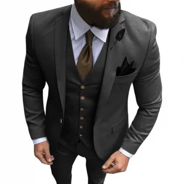 3 Pieces Men's Suit Formal Business Notch Lapel Slim Fit Tuxedos Best Man Blazer For Wedding(Blazer+Vest+Pants) 1