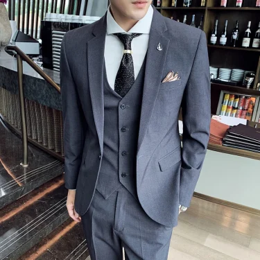 Men's 2025 Three-Piece Suit Set Casual Business Wedding Banquet Outfit Handsome M-4XL Stylish Combination with Vest And Trousers 4