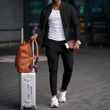 Autumnwinter men's casual blazer set new fashion Waffle baseball suit round neck pocket zipper long sleeve trousers two-piece se 2