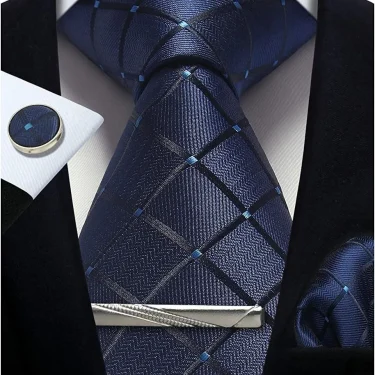 100% Silk Ties for Men Plaid & Checks Tie Clip Handkerchief Woven Classic Men's Necktie Pocket Square Set Formal Wedding Ties 2