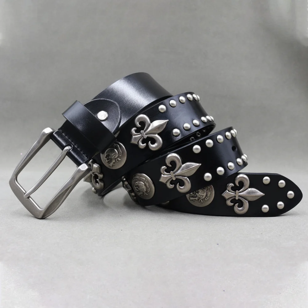 Metal Rivet Belt Luxury Designers Men Rivet Punk Belt Cow Genuine Leather Cintos Masculinos Male Women Rock Hip Hop Strap Waist 1