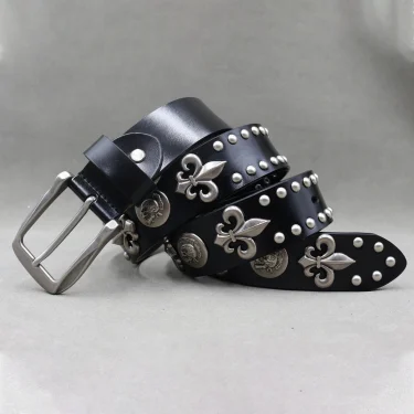Metal Rivet Belt Luxury Designers Men Rivet Punk Belt Cow Genuine Leather Cintos Masculinos Male Women Rock Hip Hop Strap Waist 1