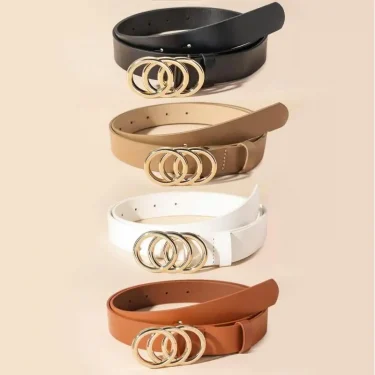 Fashionable three circle gold buckle versatile waist belt 3