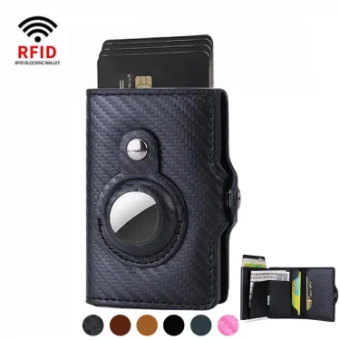 Carbon Fiber Rfid Card Holder Men Women Airtag Wallet Money Bag Leather Purse Thin Wallets For Apple AirTags Tracker Air Tag 1
