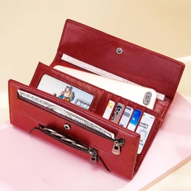 HUMERPAUL Fashion Women Genuine Leather Wallet RFID Blocking Tri-fold Credit Card Holder Luxury Long Female Phone Clutches 3