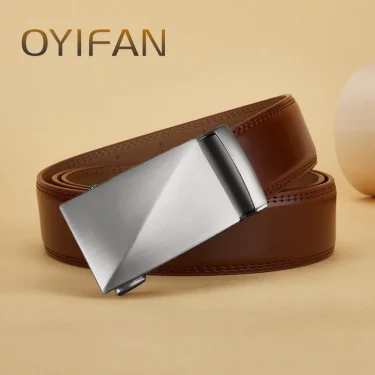 OYIFAN Genuine Leather Belt Genuine Leather Belt Brown Belt Automatic Buckle Trouser Belt Luxury Business Style Male Belt 1