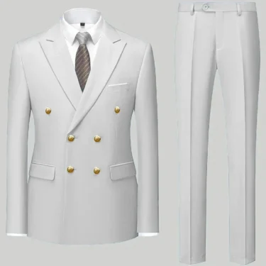 Fashion new men's casual boutique double breasted suit pants men's business suit set 3