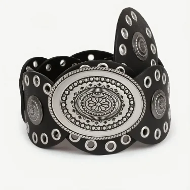 1pc Vintage Style Women'S Faux PU Belt with Oval Rivet Buckle Waistband Vintage Personalized Belts 5