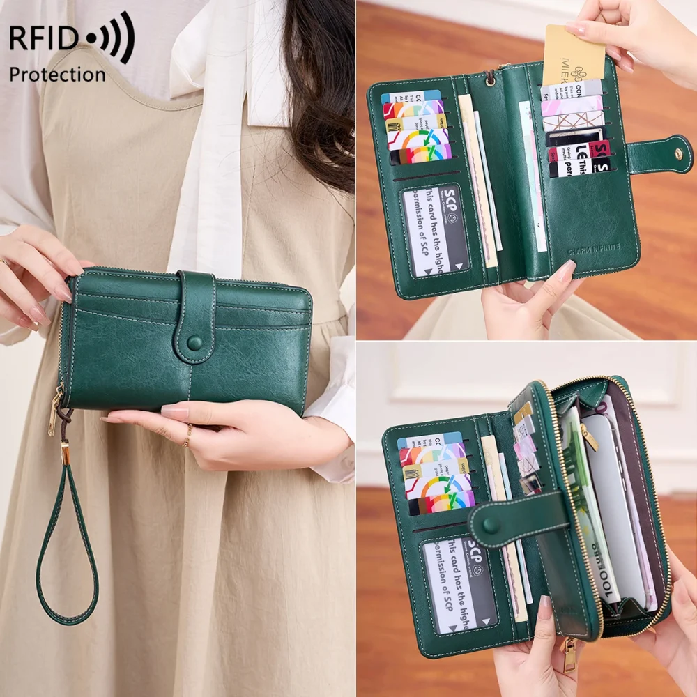 Vintage Large Capacity Women's Wallet RFID Anti-Theft Brushed Fabric Simple Fashion Multi-Card Long Handbag 1