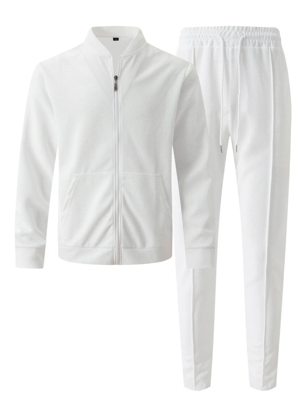 Autumnwinter men's casual blazer set new fashion Waffle baseball suit round neck pocket zipper long sleeve trousers two-piece se 6