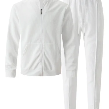 Autumnwinter men's casual blazer set new fashion Waffle baseball suit round neck pocket zipper long sleeve trousers two-piece se 6
