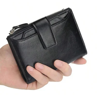 Men's wallet PU leather wallet for men and women credit card holder snap zipper coin purse 2