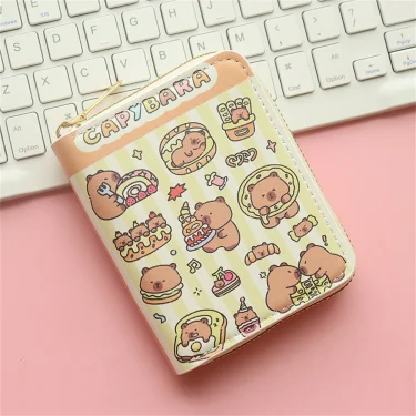 ISKYBOB Cute Cartoon Capybara Coin Purse Money ID Credit Card Holder PU Leather Short Zipper Wallets for Girls Students Gift 1