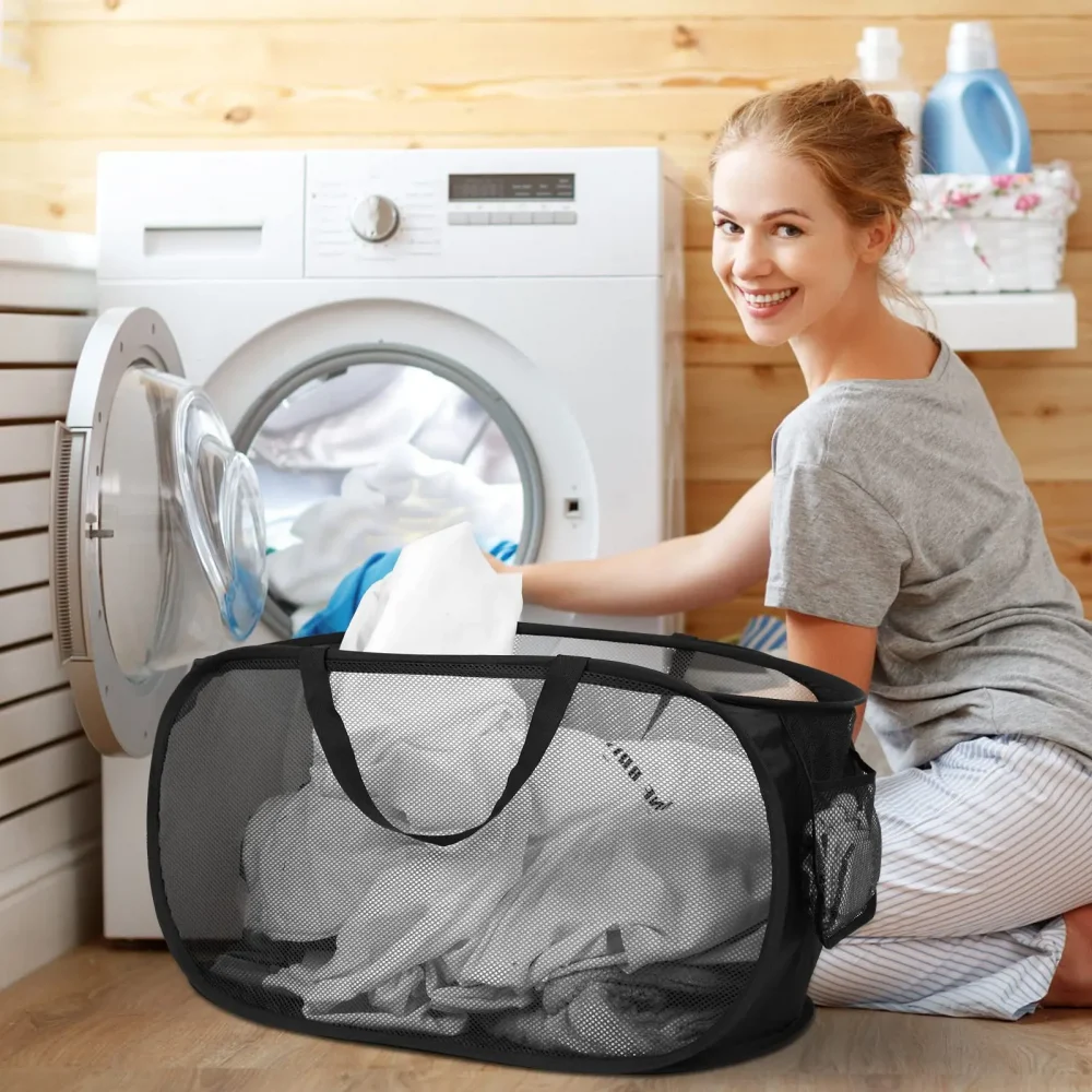 Extra-Large Mesh Laundry Hamper with Handles Foldable Versatile Storage Bag for Dirty Clothes in Multiple Rooms Laundry Baskets 1