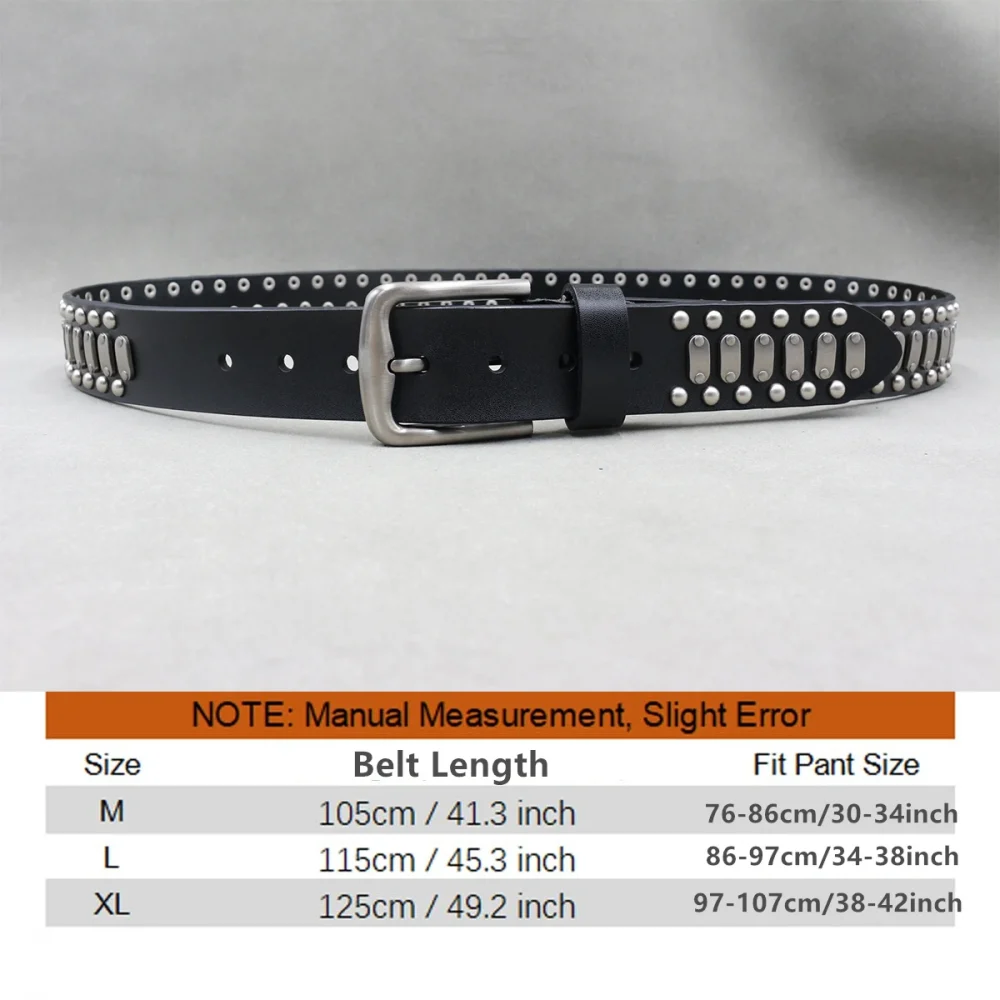 Metal Rivet Belt Luxury Designers Men Rivet Punk Belt Cow Genuine Leather Cintos Masculinos Male Women Rock Hip Hop Strap Waist 4