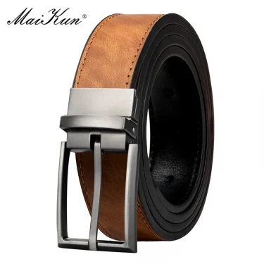 Maikun Reversible Leather Belts for Men Brown Leather Belts For Trousers Boss Belts Men's Designer Waist Belt Coffee 1