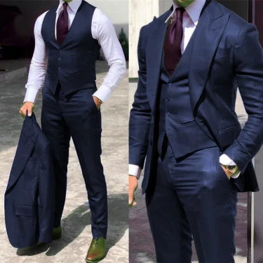 solid color formal business suits Pointed collar One Button Full men's suits high end men's clothing Business activities 6
