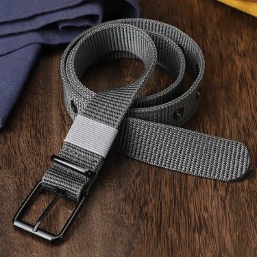 Men's Belt Porous Canvas Pin Buckle Leather Belt Outdoor Sports Belt Women's Trendy Eyelet Belt with Jeans Belt for Men Women 2