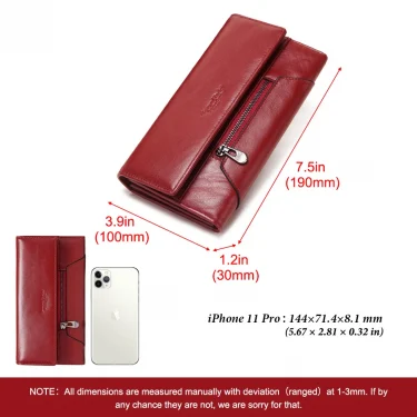 HUMERPAUL Fashion Women Genuine Leather Wallet RFID Blocking Tri-fold Credit Card Holder Luxury Long Female Phone Clutches 4