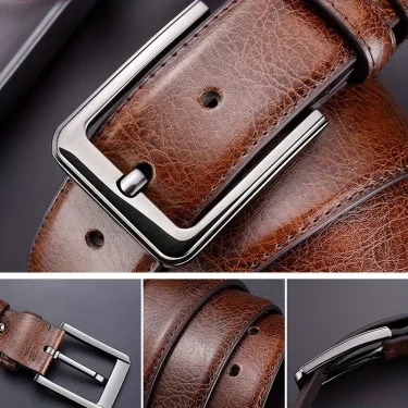 Men's Business Leather Belt - Fashion Designer High Quality Luxury Genuine Leather Casual Denim Waist Belt 3