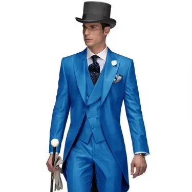 Custom Men's Formal 3-Piece Tailcoat Suit - Peak Lapel Tuxedo Blazer, Waistcoat & Pants for Wedding, Groom, Black Tie Events 5