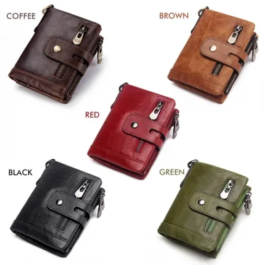 Fashion Women Wallet Genuine Leather Female Clutch Wallets Hasp Double Zipper Design Short Coin Pocket ID Card Holder Purse 2