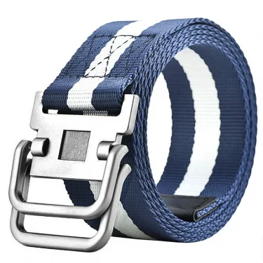 Double Loop Metal Buckle Canvas Belt Blue Strap Men's Women Unisex Cargo Pants Student Youth Belt Students Korean Jeans Belt 1