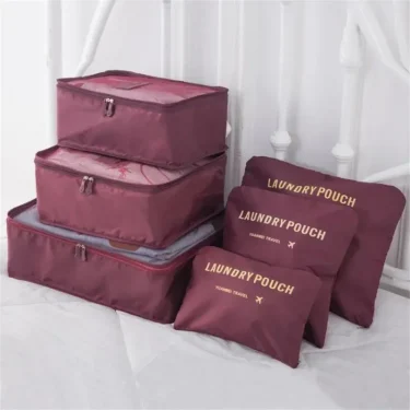 6Pcs Luggage Travel Bags Underwear Shoes Storage Bag Oxford Waterproof Cloth Suitcase Pouch Cube Red Organiser For Clothing 4