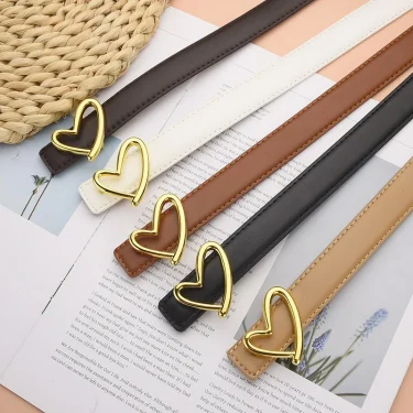 1pcs Women's Belt Fashionable Heart-Shaped Buckle Belt High-End Pu Leather Thin Belt Casual Versatile Trend Jeans Ladies Belt 2