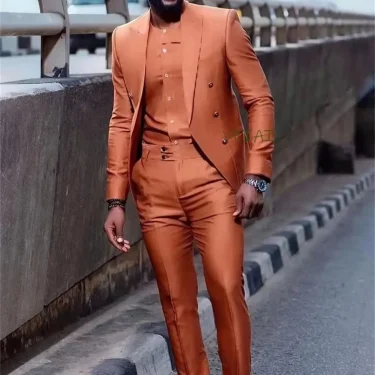 CustomizedNew Orange African Men Suits Peak Lapel Wedding Slim Fit Groom Tuxedo Terno Masculino Prom Blazer 2 Pc Jacket Pant Cos 1