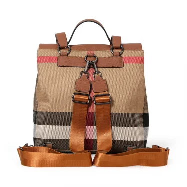 AIDRANI Canvas and cowhide patchwork college style pattern student backpack, large capacity storage, retro flip-top travel bag 3