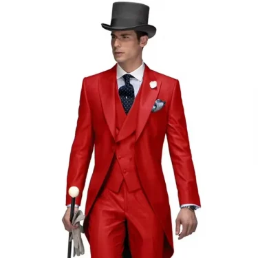 Custom Men's Formal 3-Piece Tailcoat Suit - Peak Lapel Tuxedo Blazer, Waistcoat & Pants for Wedding, Groom, Black Tie Events 3