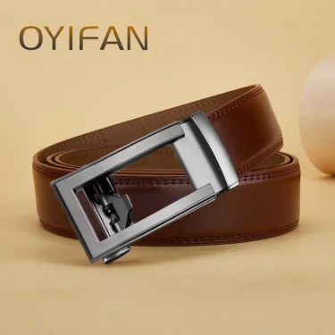 OYIFAN Genuine Leather Belt Genuine Leather Belt Brown Belt Automatic Buckle Trouser Belt Luxury Business Style Male Belt 5