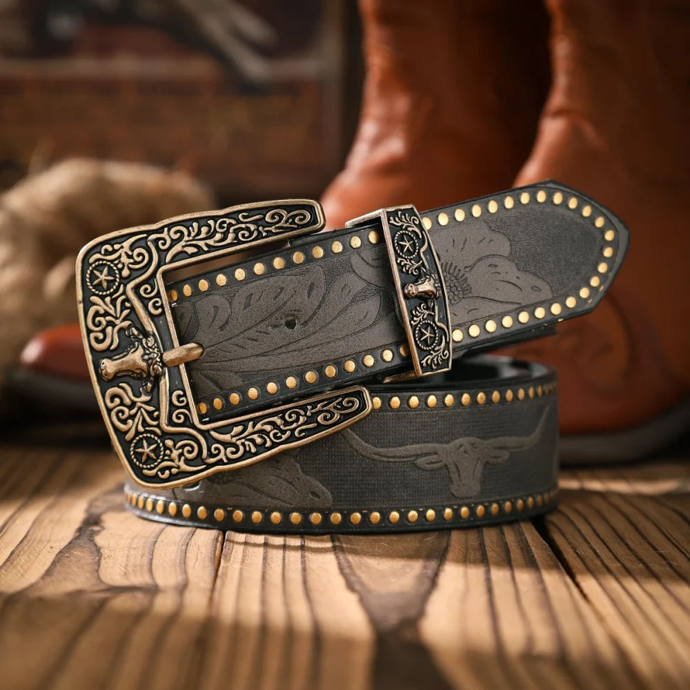 A casual and retro belt, a waist accessory for Western-style clothing, metal buckle, PU belt, suitable for both men and women 4