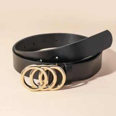 Fashionable three circle gold buckle versatile waist belt 1