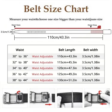Genuine Leather Ratchet Belt for Men - Adjustable Automatic Buckle,Casual Business Style, High-Quality Leather Panel 2