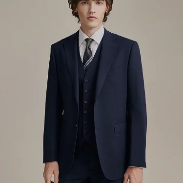 9% Wool Luxury Deep Blue Men Suit Set Four Season Formal Blazer Vest Pant Wedding Groom Wear Casual Businessman Daily Clothing 6