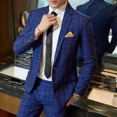 2025 Suit (Blazer+ Pants) Men's Boutique Fashion, Business Gentleman, Slim Fit, Outdoor Wedding, Plaid Trend, Banquet Suit 1