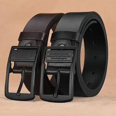 New Leather Cowhide Men's Belt Fashion Metal Alloy Pin Buckle Adult Luxury Brand Jeans Business Casual Waist Male Strap Brand 1