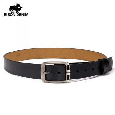 BISON DENIM Men's Belts Cowhide Genuine Leather Pin Buckle Belts Jeans Male Vintage Waistband Strap Leather Belt For Men N70781 3