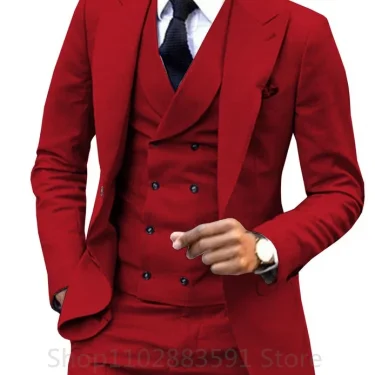 3 Piece Men Wedding Suit Prom Dress Jacket+Pants+Vest Business Men Suit Set Slim Fit Groom Tuxedo Male Blazer British Style 5