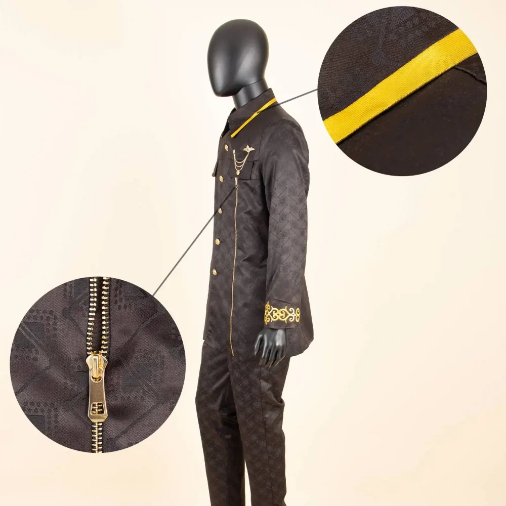 African Men Suit for Traditional Wedding Custom Business Attire Gold Embroidery Coat Pants Set Party Bazin Riche Attire 2416079 4