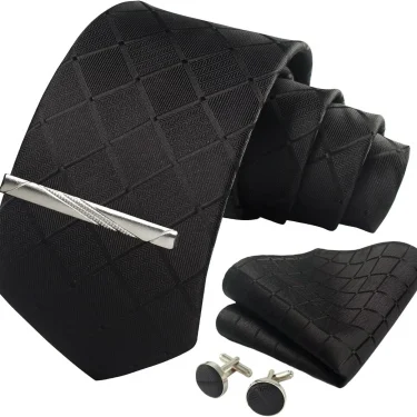 100% Silk Ties for Men Plaid & Checks Tie Clip Handkerchief Woven Classic Men's Necktie Pocket Square Set Formal Wedding Ties 5