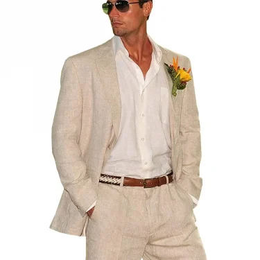 2 Pieces Beige Suits for Men Slim Fit Groom Tuxedos Wedding Suits Best Man Groomsmen Formal Party Prom Suit Male Jacket+Pants 1