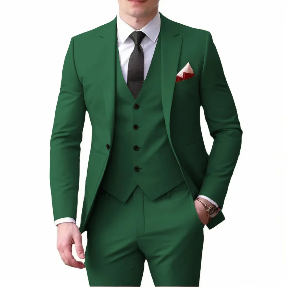 Men's tuxedo jacket suit with notched lapel vest and pants fitted 3-piece jacket suitable for dinners dancing weddings, 5